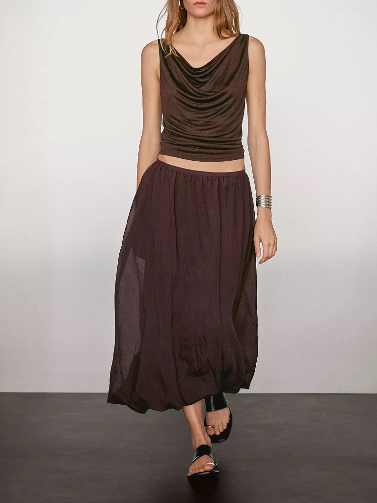 Massimo Dutti Nwt | Pleated Voluminous Midi Skirt Size 4